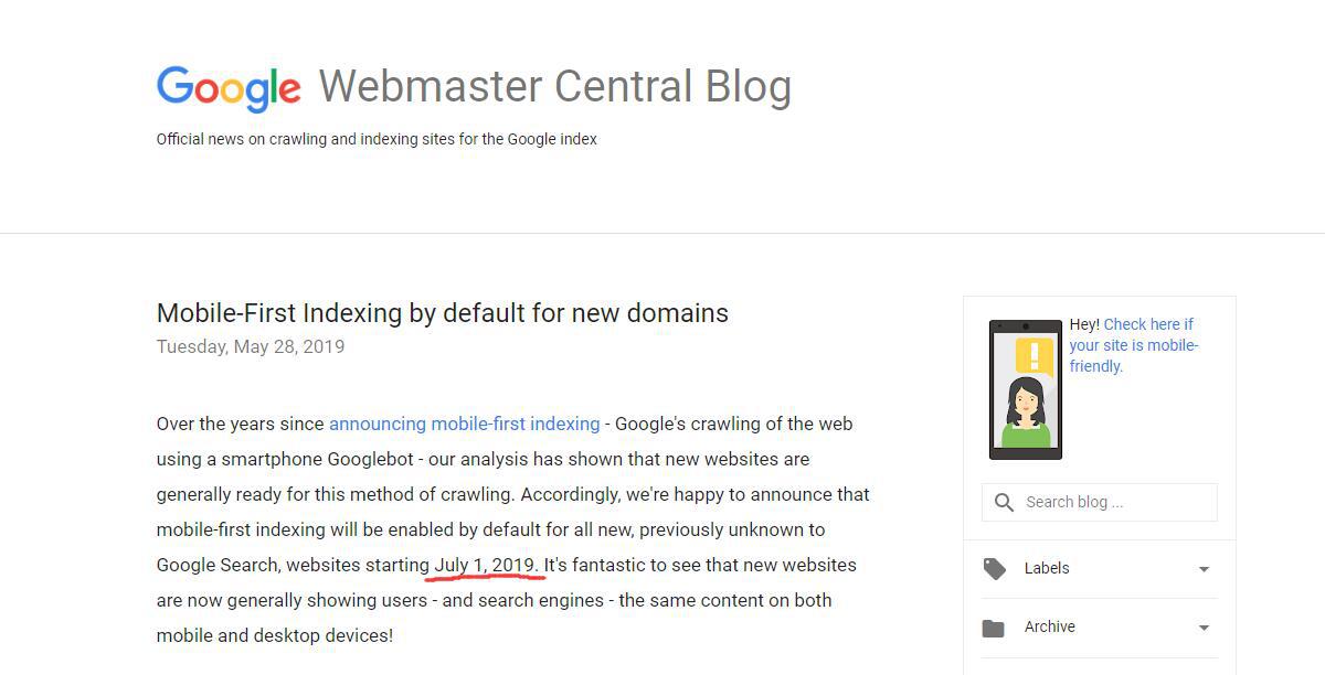 Mobile-First Indexing by default for new domains